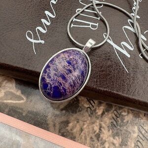 Purple Sea Sediment Jasper Pendant Necklace Handmade Gemstone 20”